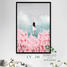 Khung tranh vải canvas hình cô gái và hoa anh đào (CV194)