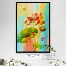 Khung tranh vải canvas hình hoa sen màu nước (CV202)